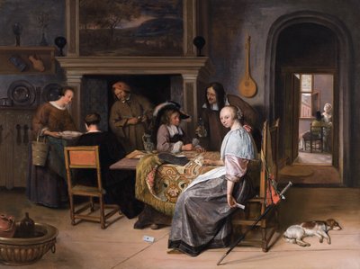 Die Kartenspieler in einem Innenraum von Jan Havickszoon Steen